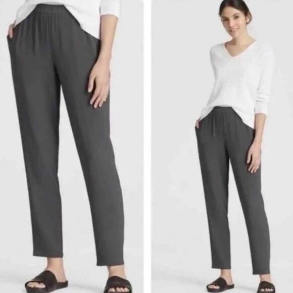 Eileen Fisher Silk Gray Ankle Pants size Medium - Picture 1 of 8